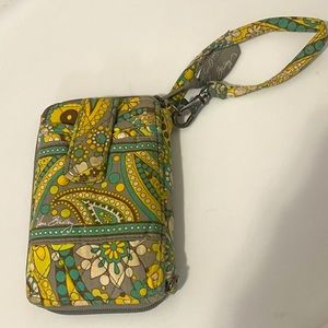 Vera Bradley Wristlet Zippered Wallet Yellow, Green, Grey Paisley Pattern